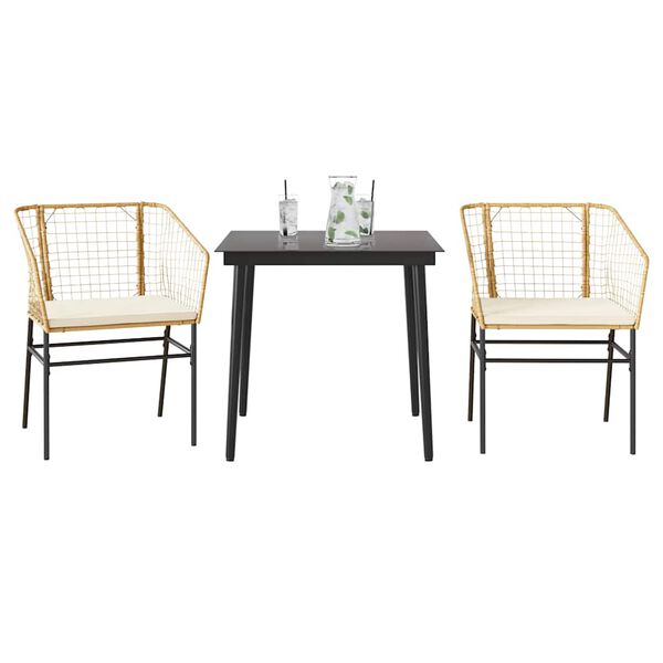 vidaXL 3-tlg. Garten-Essgruppe mit Kissen Braun Poly Rattan Glas
