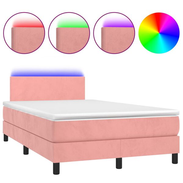 vidaXL Boxspringbett mit Matratze & LED Rosa 120x200 cm Samt