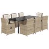 vidaXL 9-tlg. Garten-Essgruppe mit Kissen Beige Poly Rattan