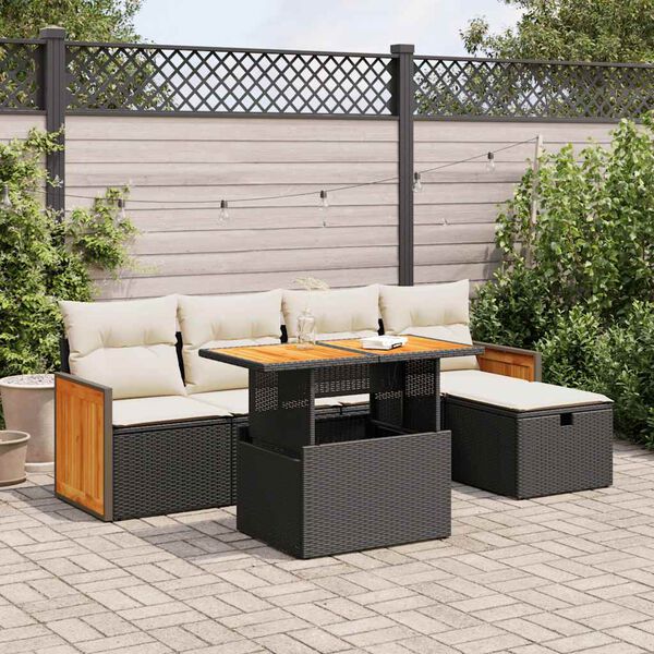 vidaXL 6-tlg. Garten-Sofagarnitur mit Kissen Schwarz Poly Rattan