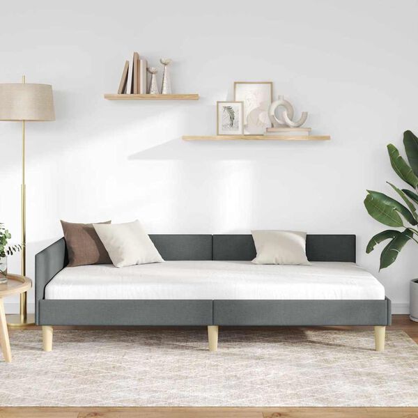 vidaXL Eckbettgestell mit Kopfteil Dunkelgrau 90 x 200 cm Stoff