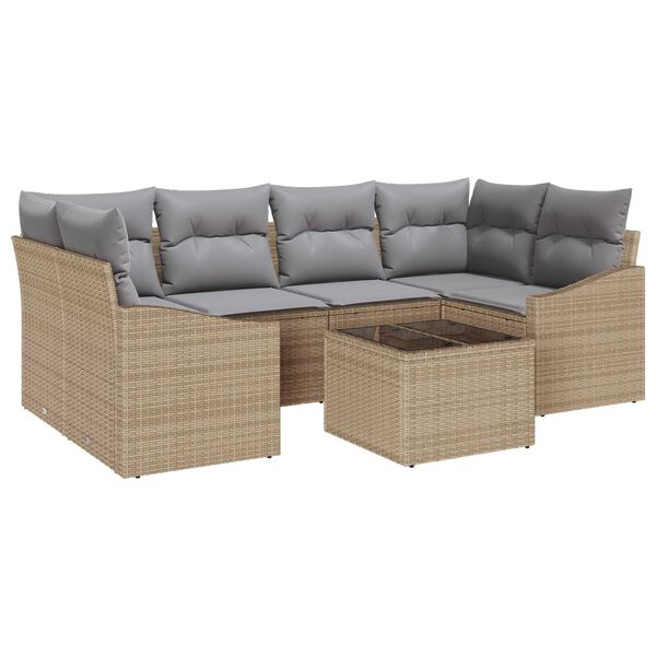 vidaXL Sofa Set mit Kissen 7 pcs Beige und Grau Poly-Rattan