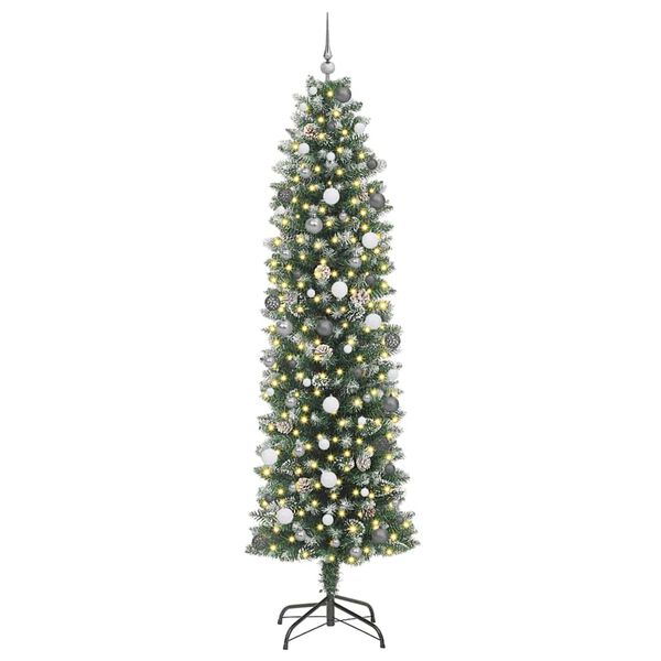 vidaXL K&uuml;nstlicher schlanker Weihnachtsbaum Gr&uuml;n und Wei&szlig; 240 cm