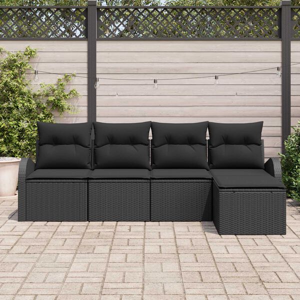 vidaXL Sofa Set mit Kissen mit Speicher 5 pcs Schwarz Poly-Rattan