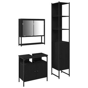 vidaXL Badezimmerm&ouml;bel-Set 3 pcs Schwarz Eichen-Optik Holzwerkstoff