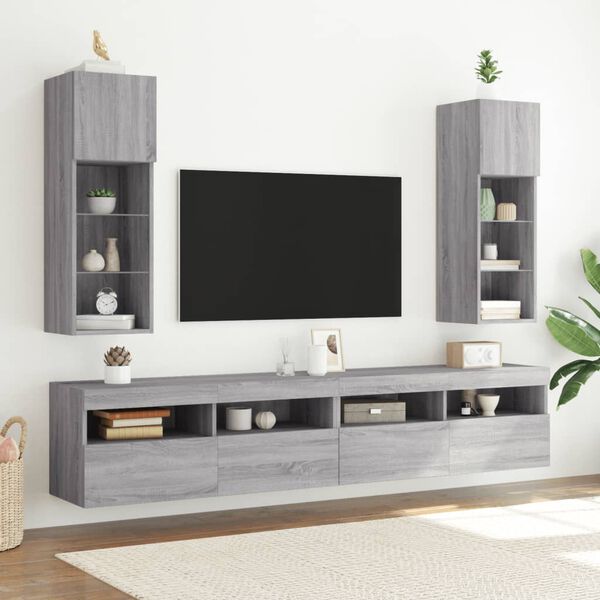 vidaXL TV-Schr&auml;nke mit LED-Leuchten 2 Stk. Grau Sonoma 30,5x30x90 cm