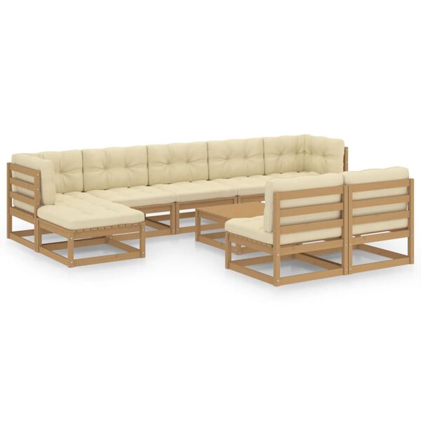 vidaXL 10-tlg. Garten-Lounge-Set mit Kissen Honigbraun Massivholz