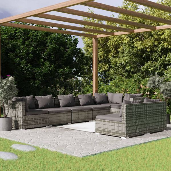 vidaXL 8-tlg. Garten-Lounge-Set mit Kissen Grau Poly Rattan