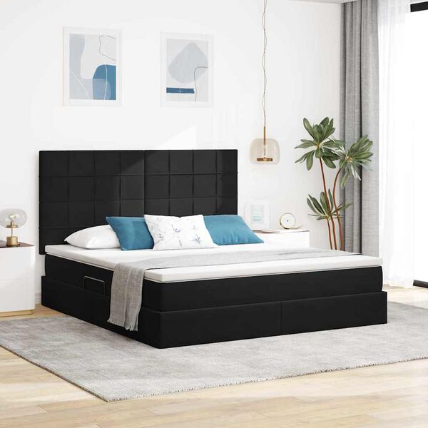 vidaXL Bett mit Stauraum und LED mit LED Schwarz 160 x 200 cm Samt