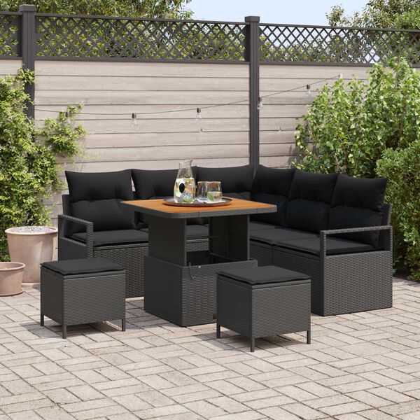 vidaXL Gartensofa-set mit Kissen 8 pcs Schwarz Poly-Rattan