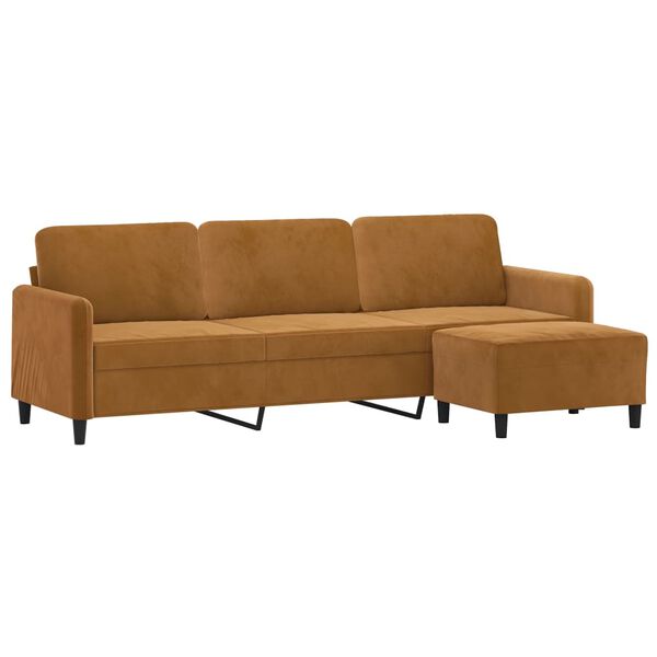 vidaXL 3-Sitzer-Sofa mit Hocker Braun 210 cm Samt