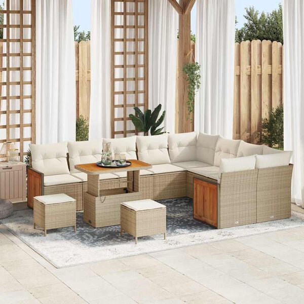 vidaXL Gartensofa-set mit Kissen 13 pcs Beige und Creme Poly-Rattan