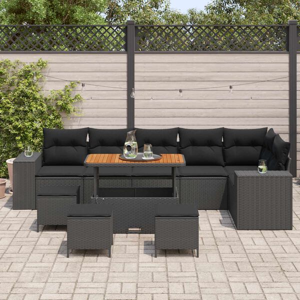 vidaXL Gartensofa-set mit Kissen 10 pcs Schwarz Poly-Rattan