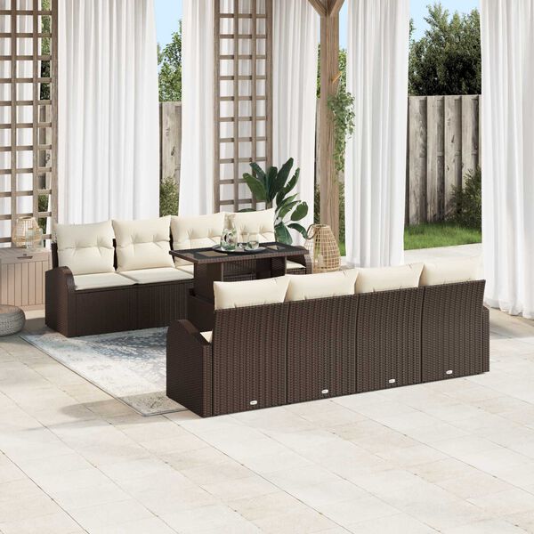 vidaXL Garten-Sofa-Set mit Kissen 7 pcs Braun Poly Rattan