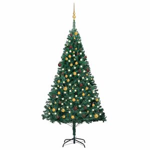vidaXL K&uuml;nstlicher Weihnachtsbaum mit Beleuchtung & Kugeln Gr&uuml;n 210 cm