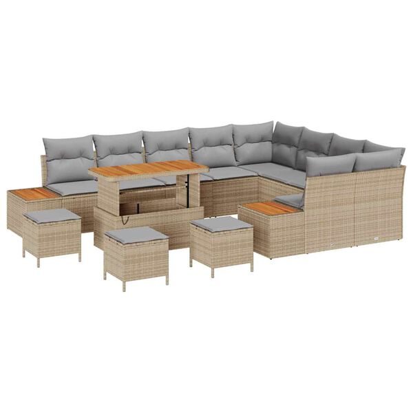 vidaXL Gartensofa-set mit Kissen mit Speicher 13 pcs Beige Poly Rattan