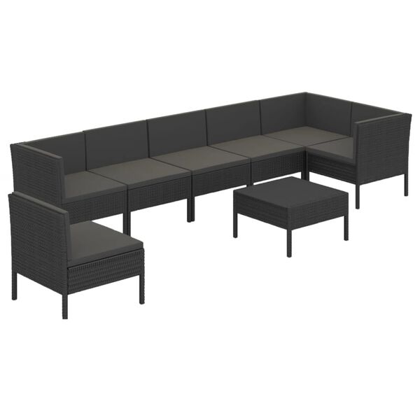 vidaXL 8-tlg. Garten-Lounge-Set mit Auflagen Poly Rattan Schwarz