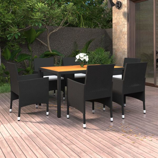 vidaXL 7-tlg. Garten-Essgruppe Poly Rattan Schwarz