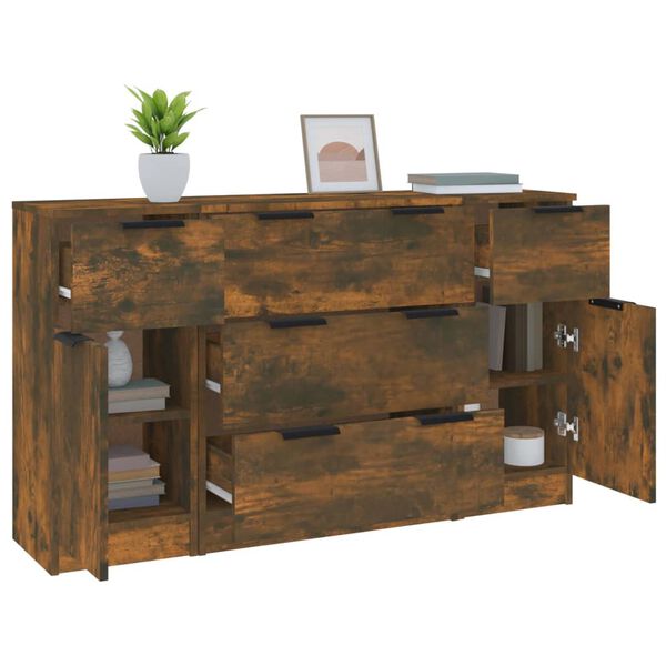 vidaXL 3-tlg. Sideboard-Set R&auml;uchereiche Holzwerkstoff
