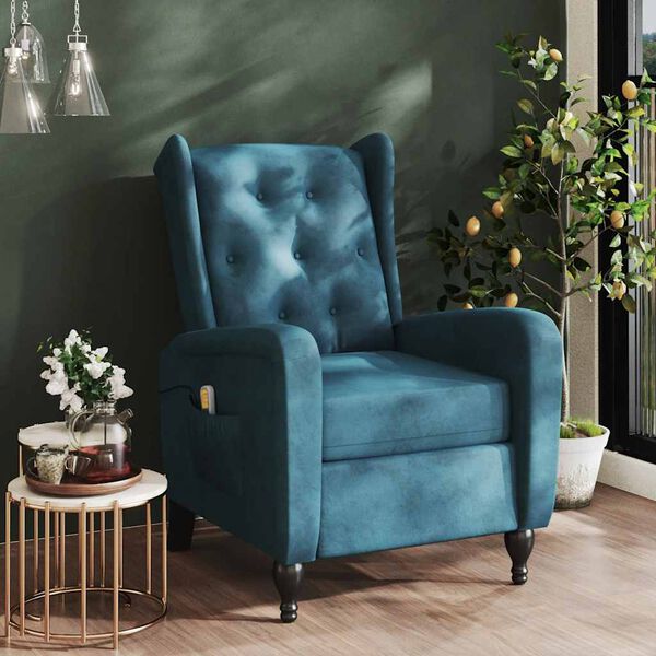 vidaXL Massagesessel Blau Samt