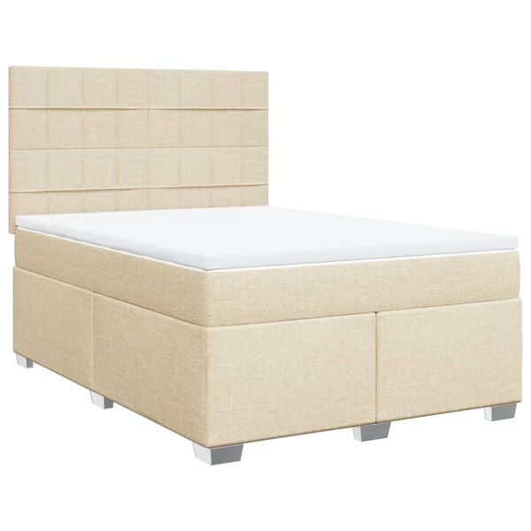 vidaXL Boxspringbett mit Matratze Creme 140x190 cm Stoff
