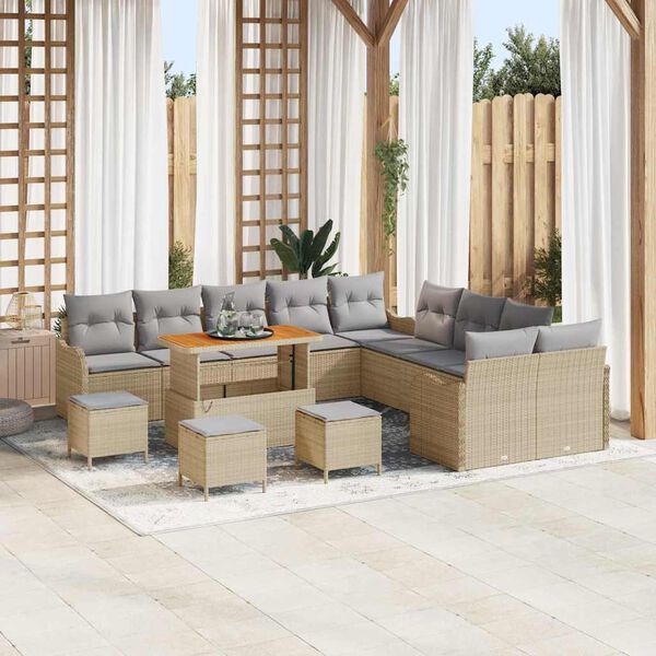 vidaXL Garten-Sofa-Set mit Kissen mit Kissen 14 pcs Beige und Hellgrau