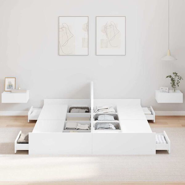 vidaXL Aufbewahrungsbettgestell Weiß 160 x 200 cm Holzwerkstoff