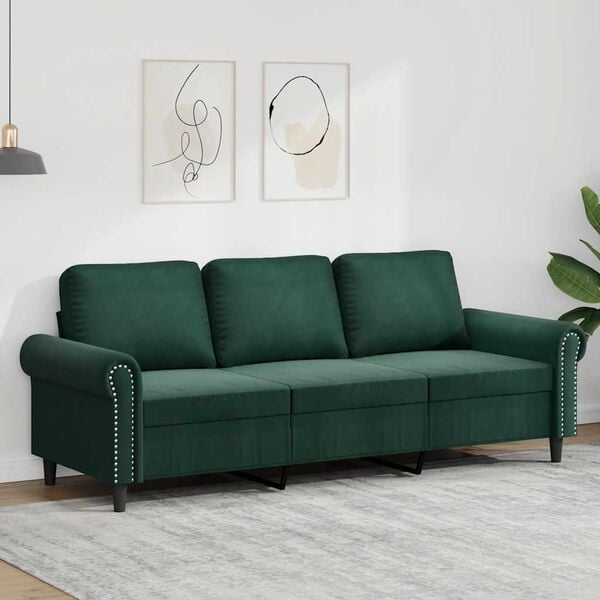 vidaXL 3-Sitzer-Sofa Dunkelgr&uuml;n 180 cm Samt