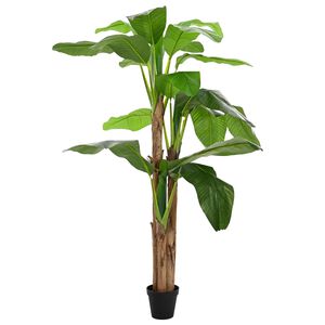 vidaXL K&uuml;nstlicher Bananenbaum Gr&uuml;n 125 x 25 x 250 cm Stoff und Bambus
