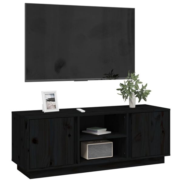 vidaXL TV-Schrank Schwarz 110x35x40,5 cm Massivholz Kiefer