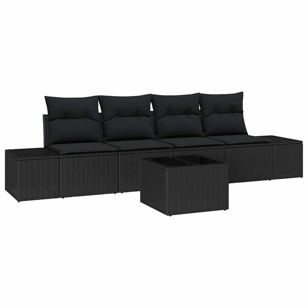 vidaXL Sofa Set mit Kissen mit Kissen 5 pcs Schwarz Poly Rattan