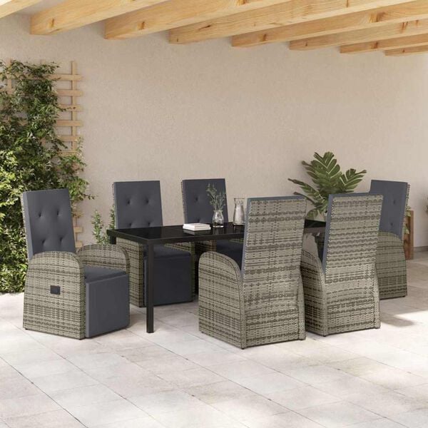 vidaXL Garten Essgruppe mit Kissen 7 pcs Grau Poly-Rattan
