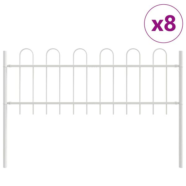 vidaXL Gartenzaun 8 pcs Wei&szlig; 13,6 x 0,6 m Pulverbeschichteter Stahl