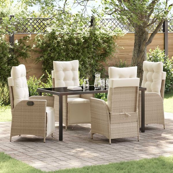 vidaXL Garten Essgruppe mit Kissen 5 pcs Beige Poly-Rattan