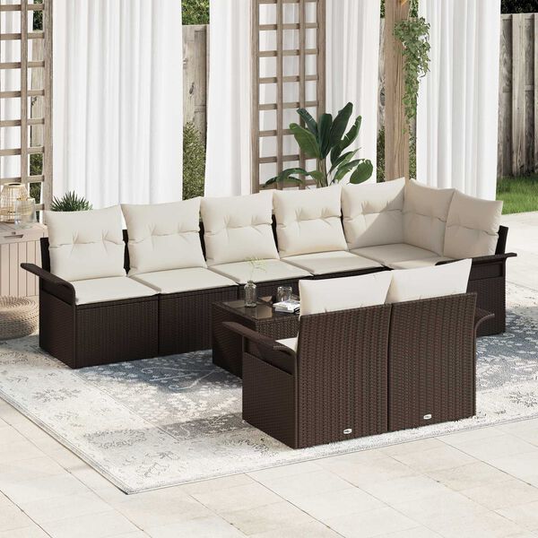 vidaXL Gartensofa-set mit Speicher 9 pcs Braun Poly-Rattan