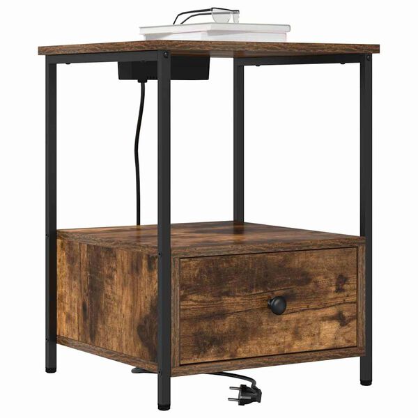 vidaXL Nachttisch mit Speicher 2 pcs Ger&auml;ucherte Eiche 42 x 41 x 56 cm