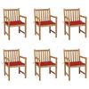 vidaXL Gartenst&uuml;hle 6 Stk. mit Roten Kissen Massivholz Teak