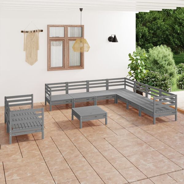 vidaXL 10-tlg. Garten-Lounge-Set Massivholz Kiefer Grau