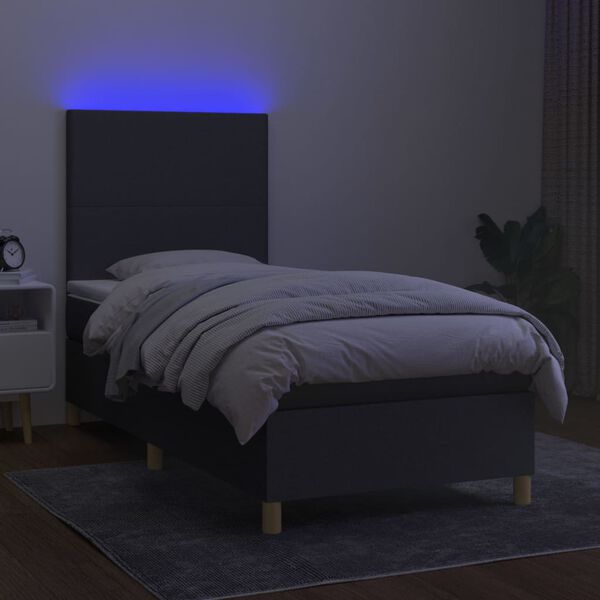 vidaXL Boxspringbett mit Matratze & LED Dunkelgrau 90x190 cm Stoff