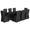 vidaXL 9-tlg. Garten-Essgruppe mit Kissen Schwarz Poly Rattan