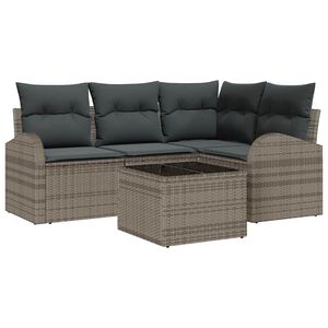 vidaXL Gartensofa-set mit Kissen mit Speicher 5 pcs Grau Poly-Rattan
