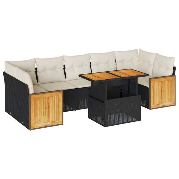 vidaXL 8-tlg. Garten-Sofagarnitur mit Kissen Schwarz Poly Rattan