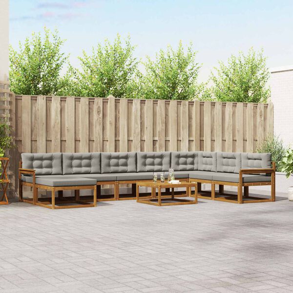 vidaXL Outdoor-Sofagarnitur mit Kissen 9 pcs Nat&uuml;rlich und Hellgrau