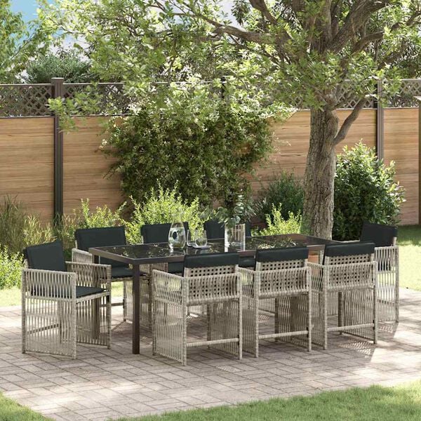 vidaXL Garten Essgruppe 9 pcs Hellgrau Poly-Rattan