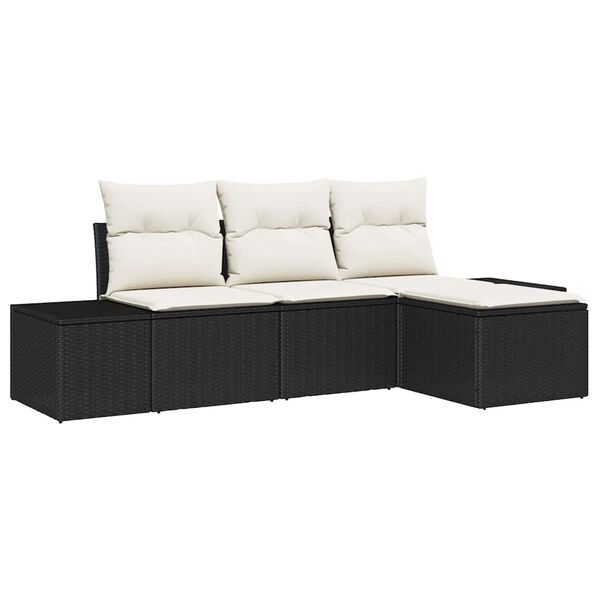 vidaXL Sofa Set mit Kissen 4 pcs Schwarz Poly Rattan