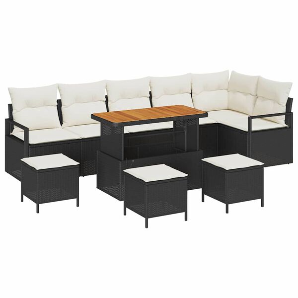 vidaXL Garten-Sofa-Set mit Kissen mit Kissen 10 pcs Schwarz und Creme
