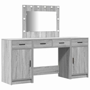 vidaXL Schminktisch mit Spiegelbeleuchtung 3 pcs Grau Holzwerkstoff