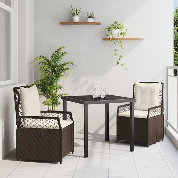 vidaXL Garten Essgruppe 3 pcs Braun Poly-Rattan