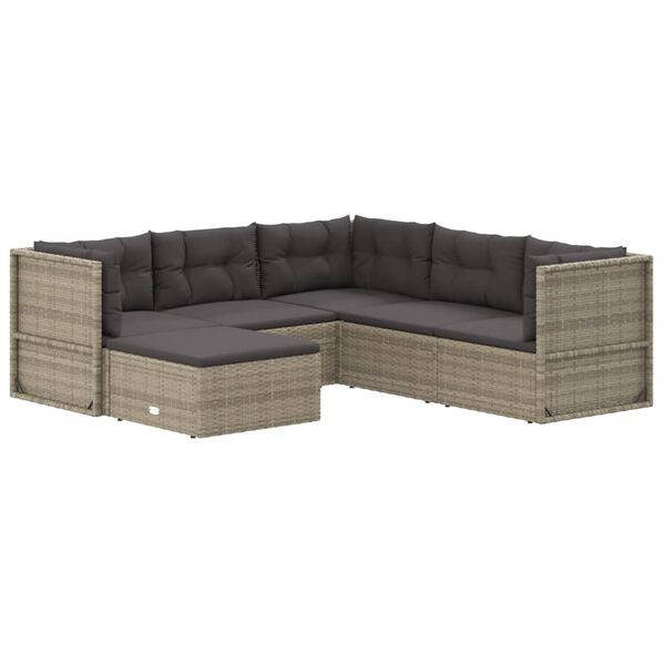 vidaXL 6-tlg. Garten-Lounge-Set mit Kissen Grau Poly Rattan