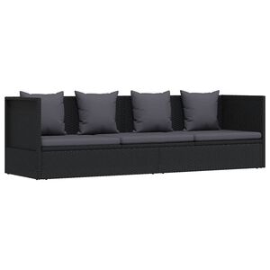 vidaXL Garten-Sofabett mit Kissen Poly Rattan Schwarz
